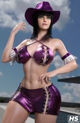 1girls 3d big_breasts black_hair blue_eyes cleavage cowboy_hat female female_only hagiwara_studio large_breasts lipstick looking_at_viewer miss_all_sunday navel nico_robin one_piece smile solo