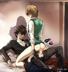 akira_kurusu anal anal_sex femboy gay goro_akechi male/male male_only partially_clothed persona persona_5 ren_amamiya riding yaoi