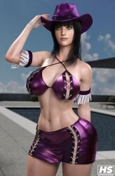 1girls 3d big_breasts black_hair blue_eyes breasts cleavage clothed cowboy_hat female female_only hagiwara_studio large_breasts lipstick looking_at_viewer miss_all_sunday nico_robin one_piece solo