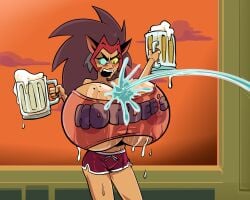 1girls barmaid beer beer_mug big_breasts breast_expansion breasts catra cleavage female female_focus female_only first-second hooters hooters_uniform hordee's huge_breasts massive_breasts putricia she-ra_and_the_princesses_of_power solo solo_female waitress waitress_uniform wet wet_shirt wet_t-shirt