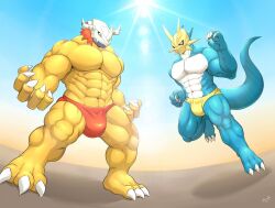 2boys artist_request bara digimon digimon_(species) digimon_adventure digimon_adventure_02 magnamon male male_only royal_knights tagme wargreymon