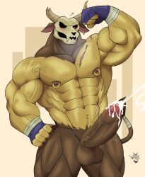 anatake balls bara big_balls big_penis boner cow_ears cow_tail cum erection flexing furry gay horns male male_only minotaur minotaur_(the_legend_of_pipi) muscles muscular nipple_piercing nipple_rings orgasm penis scar scars skull_head solo solo_male steamy_breath tail the_legend_of_pipi winking