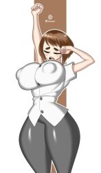 big_breasts breasts brown_hair my_hero_academia nipples ochako_uraraka onaeane thick_thighs