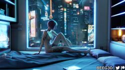 1girls 3d beeg3d breasts casual cyberpunk_2077 feet female female_focus female_only green_hair human judy_alvarez legs light-skinned_female looking_away lying_on_bed nude nude_female pink_hair short_hair small_breasts solo solo_female solo_focus tattoo tattoos thighs two_tone_hair