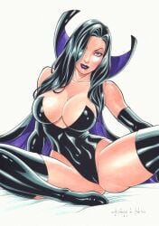 1girls battletoads big_breasts black_hair cleavage curvaceous curvy_body curvy_figure dark_queen ed_benes_studio latex_corset latex_gloves latex_thighhigh_boots purple_lipstick rubismar_da_costa signature solo_female tagme