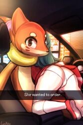 1boy 1girls anthro ass blue_hair buizel dawn_(pokemon) english_text eye_contact female game_freak he_wants_to_order long_hair looking_at_viewer lumineko meme nintendo orange_fur panties pantyshot pokémon_(species) pokemon pokemon_(game) pokemon_dppt skirt text thick_thighs thighs underwear upskirt white_panties