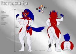 absurd_res anus back_view blue_fur canid canine female female_only flexing front_view generation_8_pokemon muscular muscular_female pokemon pokemon_ss pussy red_fur reference_sheet salandile solo solo_female watermark white_body white_fur zamazenta