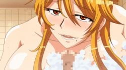 1girls 1male animated blowjob broken_rape_victim cleavage dyed_hair female_focus furyou_ni_hamerarete_jusei_suru_kyonyuu_okaa-san furyou_ni_hamerarete_jusei_suru_kyonyuu_okaasan:_the_animation hentai milf paizuri pov seductive seductive_eyes seductive_look seductive_smile spanish_text text