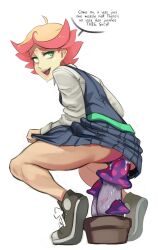 amanda_o'neill anal anal_masturbation bottomless bottomless_skirt female footwear little_witch_academia masturbation mushroom mushroom_in_ass polyle small_breasts speech_bubble squatting tagme text upskirt