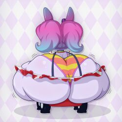 1girls ass blue_highlights bunny_ears clown clown_car clown_girl female female_focus female_only flat hips hyper hyper_ass large_ass oppainkiller panties pink_hair prattagail rabbit_ears short_skirt skirt thick_thighs thighs tire twintails underwear