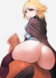 1girls ass big_ass blonde_hair blue_eyes clothed_female_nude_male eyebags female neia_baraja no_panties no_penetration no_underwear overlord_(maruyama) riding_horse scas scathegrapes tagme