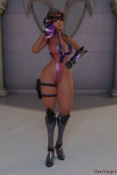 3d ass asymmetrical_hair big_ass big_breasts blizzard_entertainment breasts cosplay dark-skinned_female olivia_colomar overwatch overwatch_2 purple_eyes purple_hair purple_lipstick sombra thick_thighs vonsvaigen wide_hips widowmaker widowmaker_(cosplay)