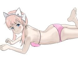 ai:_the_somnium_files bikini cat_ear_headphones iris_sagan pink_hair solo