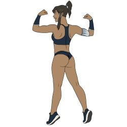 1girls ass athletic_female avatar_legends back bra brown_hair cheeky_panties dark_skin double_bicep female fit_female flexing full_body gym_clothes korra large_ass medium_breasts panties rear_view smooth_skin sneakers solo solo_female standing the-wolf-fury the_avatar the_legend_of_korra tied_hair tiptoes tomboy toned_female underwear water_tribe wedgie