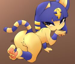 1girls animal_crossing animal_ears ankha anthro cat_ears cat_tail colored edit feline female female_only looking_back mammal nintendo nude paws pussy roundpeach solo solo_female spassticus tail thick_thighs yellow_fur