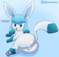 absurd_res anus ass balls big_butt blue_body blush canid cloudeon digital_media_(artwork) eeveelution feral fur generation_4_pokemon genitals glaceon hi_res male male_glaceon male_only mammal nintendo nude open_mouth paws pokemon pokemon_(species) simple_background smile solo video_games