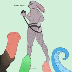 absurd_res animal_genitalia animal_penis anthro breasts canine_penis clothing disney equine_penis feline_penis female fishnet fishnet_legwear flat_colors genitals group hi_res judy_hopps lagomorph legwear leporid long_ears male male/female mammal panties penis rabbit sketchy small_breasts stockings teasing tentacle thefloofdragon whip zootopia