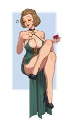 1girls ass bare_shoulders barely_clothed barely_contained big_lips blonde_hair choker cleavage closed_eyes clothed clothed_female crossed_legs cutout dress eyeshadow female female_only fire_emblem fire_emblem:_three_houses high_heels human human_focus human_only lips lipstick long_legs manuela_casagranda mature mature_female mature_woman milf nintendo orange_eyeshadow orange_lips orange_lipstick rizdraws short_hair sideboob singing solo solo_female solo_focus source_request thick_lips thick_thighs thighs wine wine_glass year_request