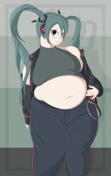 1girls bbw belly big_belly breasts chubby clothing fat female female_only hatsune_miku huge_belly light-skinned_female light_skin long_hair overweight solo solo_female standing vocaloid yummygoods