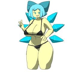 1girls big_breasts black_bra black_panties blue_eyes blue_hair breasts cirno female h.a.r huge_breasts ice_wings large_breasts short_hair solo solo_female touhou wings