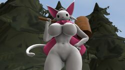 16:9 2022 3d 3d_(artwork) :3 admoot anthro big_breasts black_nose breasts crown digital_media_(artwork) dnrud12 eyelashes fakémon fakemon featureless_breasts felid feline female fur genitals half-closed_eyes hammer hand_on_hip hi_res holding_hammer holding_object holding_tool low-angle_view mammal narrowed_eyes no_nipples pink_body pink_fur pink_wings plant pokémon_clover pokemon_clover pose pussy solo source_filmmaker standing tools tree white_body white_skin wide_hips widescreen wings