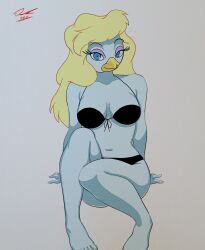 avian beak bikini bird blonde_hair blue_eyes ducktales female_only gandra_dee keyeskekara looking_at_viewer simple_background white_skin