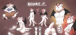 anthro anus ass female fur furaffinity hair lutrine mammal model_sheet mustelid red_background red_eyes red_hair simple_background smile stampmats white_body white_fur wings