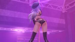 ass belt bra_strap cameltoe camo_bottomwear eiyuu_densetsu fie_claussell hat kuro_no_kiseki leather_boots pole_dancer pole_dancing strip_club stripper stripper_pole striptease underwear