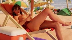 3d beach boardwalk_ruby_(fortnite) brown_hair drink fortnite mafuyur34 medium_breasts ruby_(fortnite) small_breasts