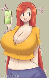 2022 bare_midriff big_breasts canada casual cleavage clothing crysnickel cute female huge_breasts human juliette_(murgoten) long_hair navel pale_skin red_hair tagme