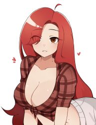 2022 artist_request big_breasts brown_eyes canada casual cleavage clothing cute female hair_over_one_eye human juliette_(murgoten) long_hair looking_at_viewer pale_skin red_hair smile tagme tied_shirt