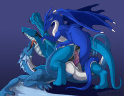 2009 anal anal_sex anus blue closed_eyes cum cum_inside double_penetration dragon firondraak gay horns licking male necrodrone nude on_back penetration penis scalie sex threesome tongue wings