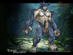 1boy 4:3 balls claws color elf erection fangs fight_boner front_view fur male male_only muscles penis silencio solo standing wallpaper wolfman