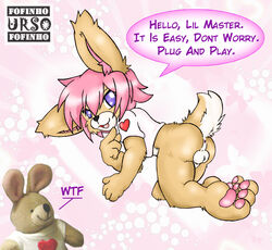 anus balls bear heart lagomorph male male_only pink_hair plushie purple_eyes rabbit ursofofinho