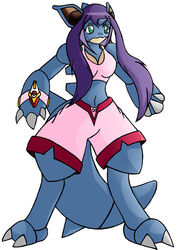 blue c0sm0 female green_eyes hair midriff nidoqueen pokemon pokemon_(species) purple_hair solo tail