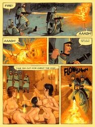 ! 5_panel_comic 5boys 6+girls 7girls burning burning_alive caught_in_the_act clothed_male comic convent_of_hell cunnilingus death eurotica female flamethrower human human_only ignacio_noe inquisitor lesbian lesbian_orgy light-skinned_female light-skinned_male light_skin male multiple_boys multiple_girls murder nude_female page_12 page_number ricardo_barreiro sister_juana skull warrior warrior_monk yuri