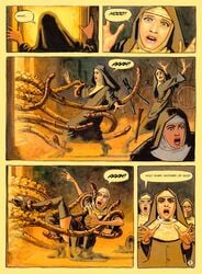 5_panel_comic 6+girls 6girls comic convent_of_hell english_dialogue eurotica female human ignacio_noe light-skinned_female light_skin mature mature_female multiple_girls multiple_penises nun nun's_habit page_3 ricardo_barreiro sister_juana sister_luisa sister_theresa talking_to_self tentacle tentacle_rape watching