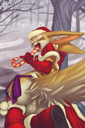 anthro anus ass balls bonk boots candy canine christmas fox fur furry gloves hat holidays jaspian looking_at_viewer male male_only open_mouth piercing solo tail tongue