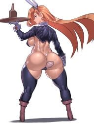 1girls ass big_ass big_breasts big_butt blonde_hair breasts bunny_ears bunny_tail bunnysuit female female_only gamjasssak legwear long_hair long_sleeves original reverse_bunnysuit solo solo_female thick_thighs thighhighs thighs