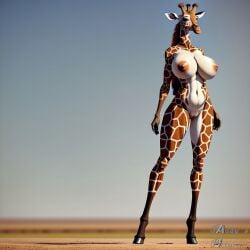 ai_generated anthro anthro_female anthro_furry anthro_only furry furry_breasts furry_female furry_only furry_tail giraffe giraffe_humanoid patterned_fur stable_diffusion