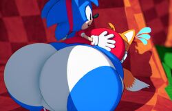 1boy 1girls 3d ass blonde_hair blue_fur blue_hair breast female female_focus fox gloves hairband hedgehog hedgehog_humanoid hips large_ass large_breasts male moyashisunday panties rule_63 sega short_skirt sonic_(series) sonic_the_hedgehog sonic_the_hedgehog_(series) sonique sonique_the_hedgehog tails thick_thighs thighs underwear wide_hips yellow_fur