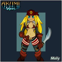 1girls 2d_(artwork) akumi_wars_(game) akumi_xtreme big_breasts bikini female miltonius miltoniusarts molly_(akumi_wars) monster_girl pirate tagme video_games