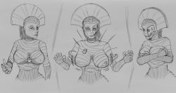 1girls callmewritefag khalida_(warhammer) monochrome mummy nipple_slip nipples sketch solo undead warhammer_(franchise) warhammer_fantasy