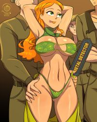 1girls big_breasts bra captured clothing cotonus curvy_female curvy_figure high_resolution izzy_(tdi) long_hair military military_uniform multiple_boys orange_hair panties prisoner smile tagme total_drama_island