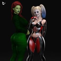 2girls 3d 3d_(artwork) ass batman_(series) big_ass big_breasts black_g-string black_panties black_thong black_underwear breasts cleavage dc dc_comics exposed_panties female female_only g-string_aside gm_studios green-skinned_female green_skin harley_quinn hi_res large_ass large_breasts light-skinned_female light_skin pamela_isley panties panty_peek poison_ivy red_hair showing_off skimpy skimpy_clothes thick_thighs thighs thong thong_above_pants thong_panties thong_straps thong_underwear tights underwear wide_hips