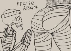 1girls callmewritefag khalida_(warhammer) monochrome mummy praise praying skeleton sketch undead warhammer_(franchise) warhammer_fantasy