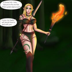 1girls blonde_hair dialogue elf elf_ears english_text kao_kacique light-skinned_female revealing_clothes skimpy solo text wardancer warhammer_(franchise) warhammer_fantasy wood_elf wood_elf_(warhammer)