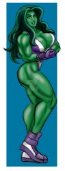 1girls big_breasts blue_background cleavage clothed female female_only flexing flexing_bicep giant_breasts gloves green_body green_eyes green_hair green_skin huge_breasts hulk_(series) johnnyharadrim leotard long_hair marvel marvel_comics muscles muscular muscular_female muscular_legs muscular_thighs pose revealing_clothes she-hulk shoes simple_background smile solo thick_legs thick_thighs thong_leotard watermark white_border