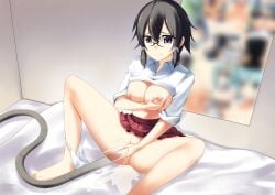 asada_shino female female_masturbation highres holding holding_hose hose masturbation nipples peeing puffy_nipples sinon sword_art_online vacuum_cleaner