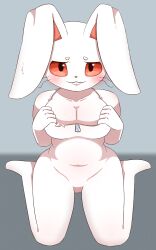 blush blushing_at_viewer bunny_ears bunny_girl bunnysuit costume five_nights_at_freddy's five_nights_at_freddy's:_security_breach looking_at_viewer on_knees pov pulling_shirt_down red_eyes sum undressing vanny_(fnaf) white_fur